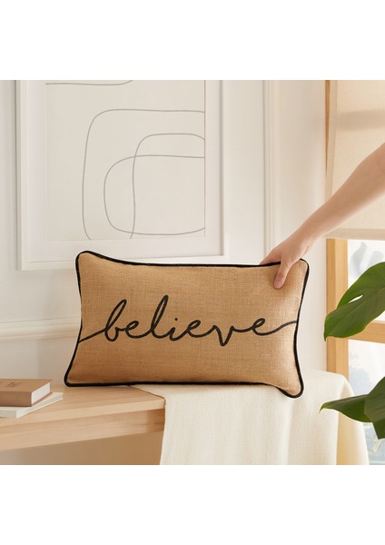 Believe Baskılı Fermuarlı Dekoratif Natural Jüt Yastık Kırlent Kılıfı 50x50 cm fiyatları