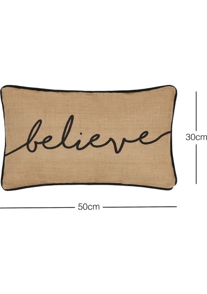 Believe Baskılı Fermuarlı Dekoratif Natural Jüt Yastık Kırlent Kılıfı 50x50 cm fırsatları