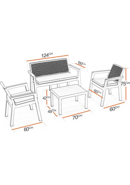 Prestij 4 Kişilik Bahçe Balkon Oturma Grubu Çay Seti Minderli & Sehpalı Bahçe Takımı
