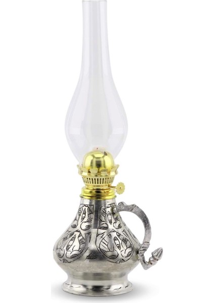 Bakır Gaz Lambası Kalaylı Kazınmış Boy