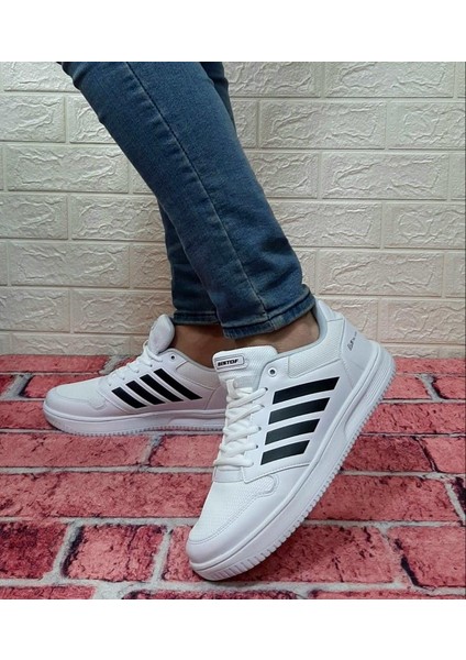 Bestof 074 Beyaz Sneaker Düz Taban Hafif Rahat Spor Çift Ayakkabısı