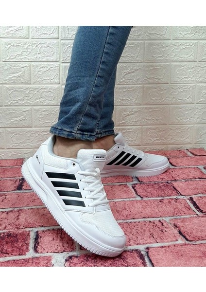 Bestof 074 Beyaz Sneaker Düz Taban Hafif Rahat Spor Çift Ayakkabısı