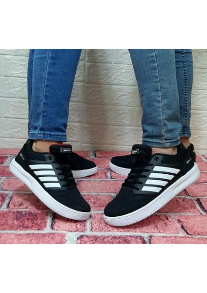Bestof 074 Siyah Sneaker Düz Taban Hafif Rahat Spor Çift Ayakkabısı