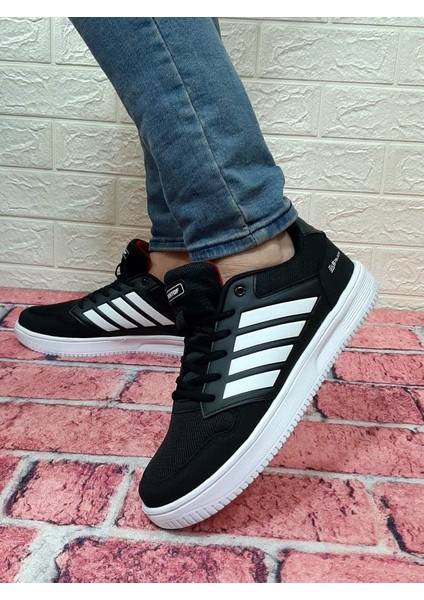 Bestof 074 Siyah Sneaker Düz Taban Hafif Rahat Spor Çift Ayakkabısı