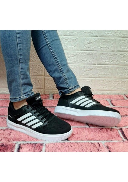 Bestof 074 Siyah Sneaker Düz Taban Hafif Rahat Spor Çift Ayakkabısı