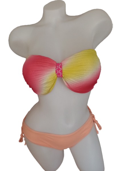 Butik 2020 BK Kadın Pembe Straplez Kuplu Balenli Bikini Takım