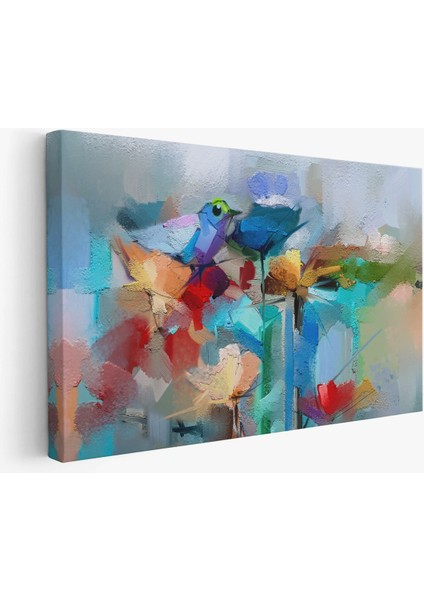 Modern Soyut Tarzda Çiçekler ve Kuş Dekoratif Kanvas Duvar Tablosu fiyatları
