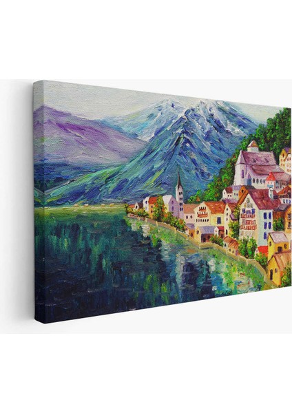 Avusturya Hallstatt Yağlıboya Görünüm Dekoratif Kanvas Duvar Tablosu