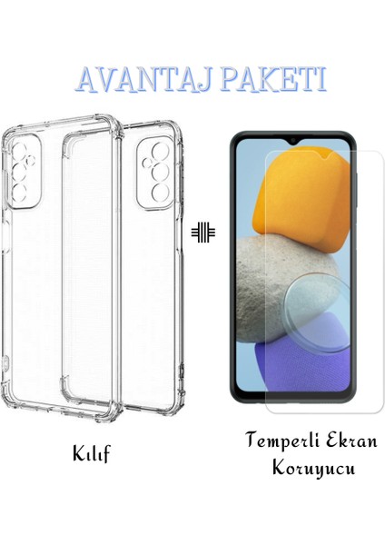 Samsung Galaxy M23 5g ile Uyumlu Şeffaf Köşeleri Korumalı Kılıf ve Temperli Cam Ekran Koruyucu fiyatları