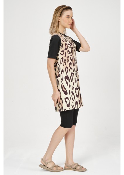 Desenli Yarım Kol Yarı Kapalı Mayo modelleri