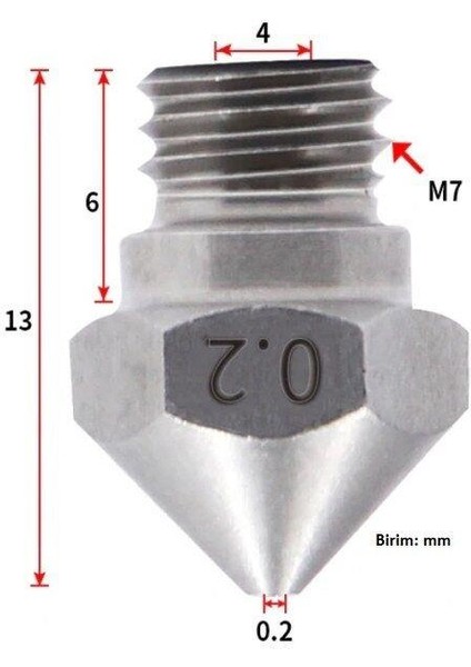 0.2mm Çelik Nozzle MK10-4MM-M7