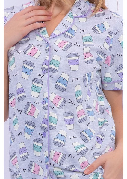 1841 Eat Sleep Coffee Repeat Grimelanj Gömlek Pijama Takımı