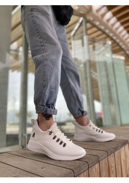XON1601 Bağcıklı Rahat Yüksek Taban Beyaz Casual Erkek Spor Ayakkabı