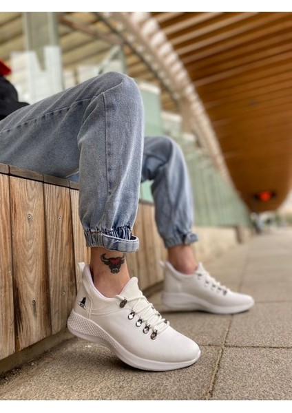 XON1601 Bağcıklı Rahat Yüksek Taban Beyaz Casual Erkek Spor Ayakkabı