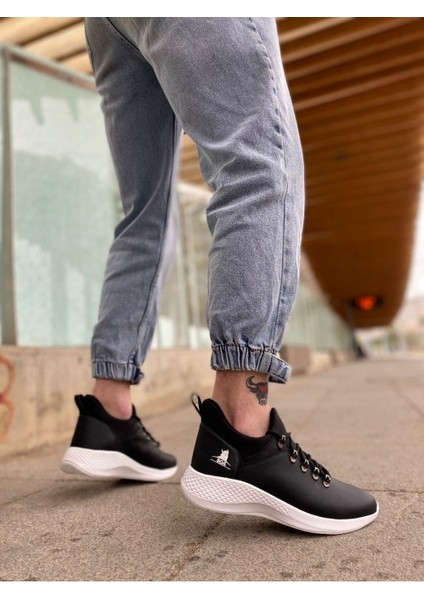 XON1601 Bağcıklı Rahat Yüksek Taban Siyah Beyaz Casual Erkek Spor Ayakkabı modelleri
