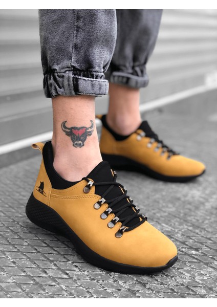 XON1601 Bağcıklı Rahat Kalın Taban Camel Sarı Siyah Erkek Spor Ayakkabı modelleri