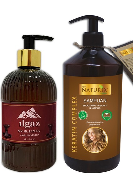 Yıpranmış Saçlara Tuzsuz Keratin Bakım Şampuanı 600ML + Arap Kokusu Sıvı Sabun Parfümlü 475ML