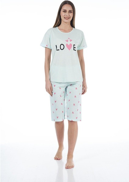 22064 Kadın Kalpli Viskon Kısa Kollu Kaprili Pijama Takımı fiyatları