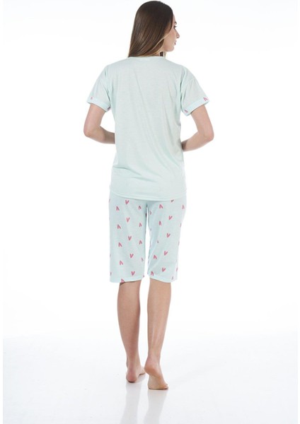 22064 Kadın Kalpli Viskon Kısa Kollu Kaprili Pijama Takımı modelleri