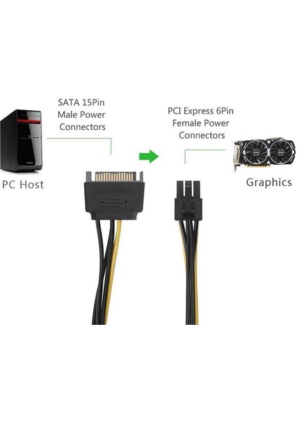 Sata 15 Pin Erkek 6 Pin Dişi Pcı-E Grafik Ekran Kartı Güç Kablosu