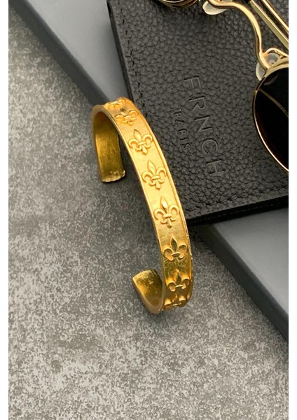 Lilyum Figürlü Gold Renk Erkek Kelepçe Bileklik FRJ11163-1263-G