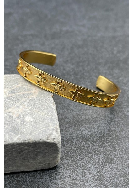 Lilyum Figürlü Gold Renk Erkek Kelepçe Bileklik FRJ11163-1263-G