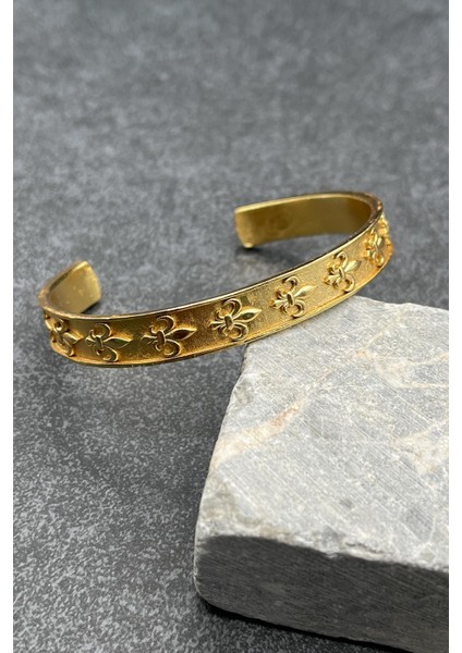 Lilyum Figürlü Gold Renk Erkek Kelepçe Bileklik FRJ11163-1263-G