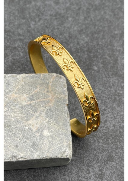 Lilyum Figürlü Gold Renk Erkek Kelepçe Bileklik FRJ11163-1263-G