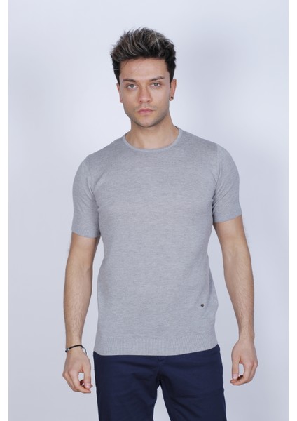 Bisiklet Yaka Kısa Kollu Pamuk Kazak