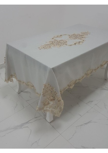 Henna Lüx Dantelli Simli Keten Kumaş Gri Masa Örtüsü Dikdörtgen 160x230 cm - 1145 fiyatları