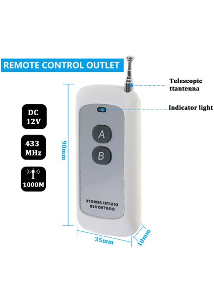 2x 1000M DC12V 433 Mhz 10A 1 Ch Rf Kablosuz Uzaktan Kumanda Anahtarı Verici (Yurt Dışından)