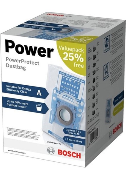 Bosch Uyumlu Bgl 8SIL59D Elektrikli Süpürge Power Kutulu 12 Adet Toz Torbası