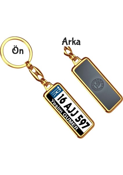 Kişiye Özel Skoda Gri Metalik Logo Tema Plaka Anahtarlık