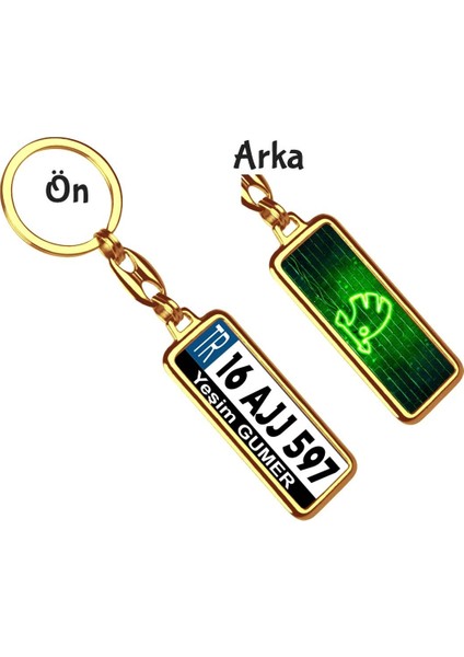Kişiye Özel Skoda Neon Yeşil Logo Tema Plaka Anahtarlık