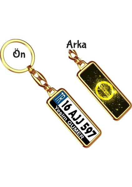 Kişiye Özel Volvo Parıltı Sarı Logo Tema Plaka Anahtarlık