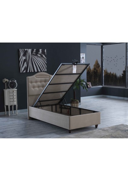 Ipek Mobilya Nima 3 Lü Set ( Baza + Başlık + Yatak ) Tek Kişilik ( Bej ) 90X190