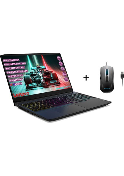 IdeaPad Gaming 3 15IHU6 Intel Core i5 11300H 8GB 256GB SSD 1TB HDD RTX 3050 Freedos 15.6" FHD Taşınabilir Bilgisayar 82K100CWTX