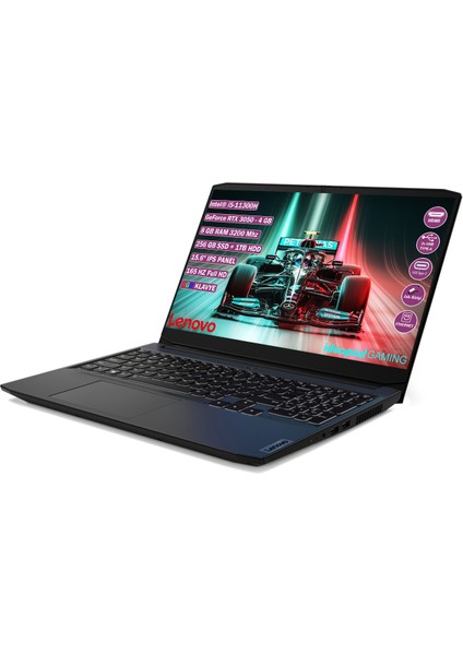 IdeaPad Gaming 3 15IHU6 Intel Core i5 11300H 8GB 256GB SSD 1TB HDD RTX 3050 Freedos 15.6" FHD Taşınabilir Bilgisayar 82K100CWTX