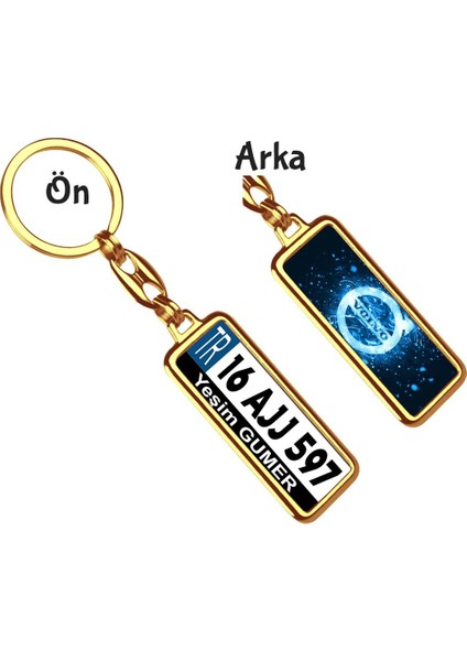 Kişiye Özel Volvo Parıltı Mavi Logo Tema Plaka Anahtarlık