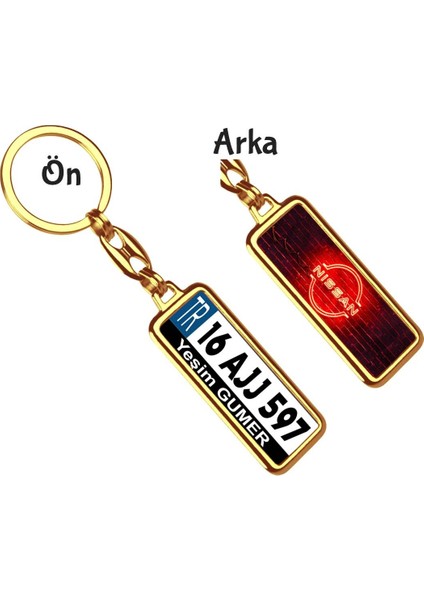 Kişiye Özel Mini Nissan Neon Kırmızı Logo Tema Plaka Anahtarlık