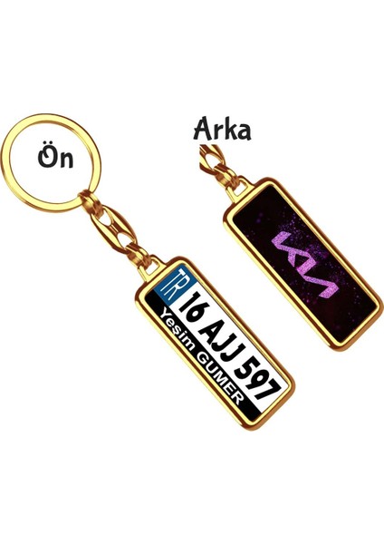 Kişiye Özel Kia Simli Violet Logo Tema Plaka Anahtarlık