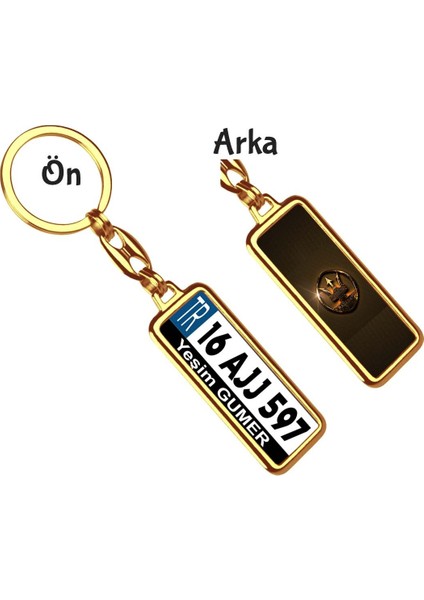 Kişiye Özel Maserati Altın Parlama Logo Tema Plaka Anahtarlık