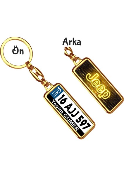 Kişiye Özel Jeep Neon Sarı Logo Tema Plaka Anahtarlık