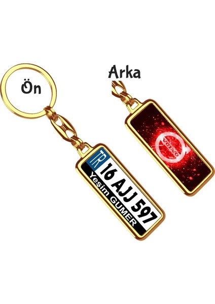 Kişiye Özel Volvo Parıltı Kırmızı Logo Tema Plaka Anahtarlık