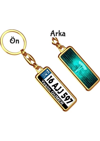 Kişiye Özel Tesla Neon Turkuaz Logo Tema Plaka Anahtarlık