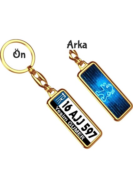 Kişiye Özel Peugeot Neon Mavi Logo Tema Plaka Anahtarlık