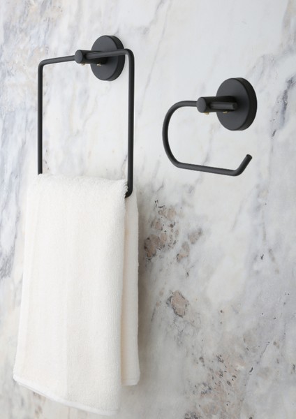 Banyo Aksesuar Seti Kare Havluluk Kapaksız Tuvalet Kağıtlığı - Mat Siyah