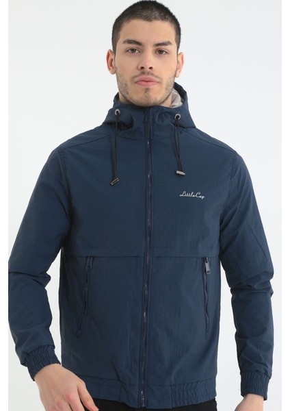 Erkek Indıgo Kapüşonlu Krinkıl Hafif Baharlık Ceket