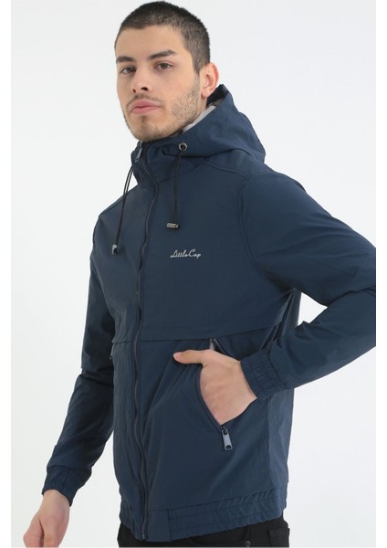 Erkek Indıgo Kapüşonlu Krinkıl Hafif Baharlık Ceket modelleri