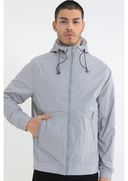 Erkek Açık Gri Kapüşonlu Krinkıl Hafif Baharlık Ceket modelleri
